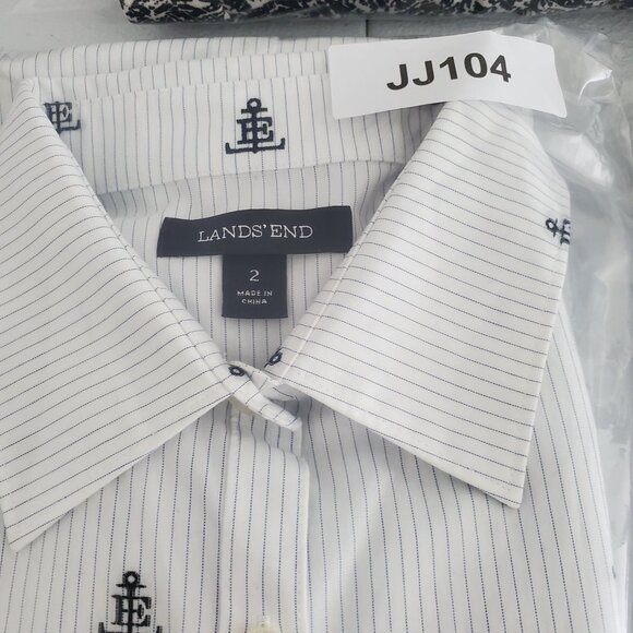 Lands End Womens Striped LE Mongramed Anchor Button Down Top Size 2 Nautical - Picture 8 of 8